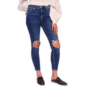 Free People Busted Knee Skinny Jeans High Waist